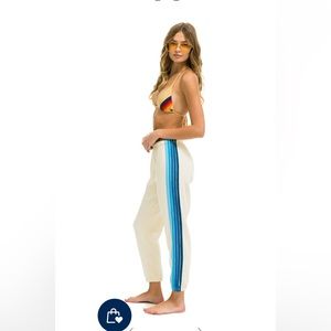 Aviator Nation 5 stripe sweatpants vintage white/blue stripes.